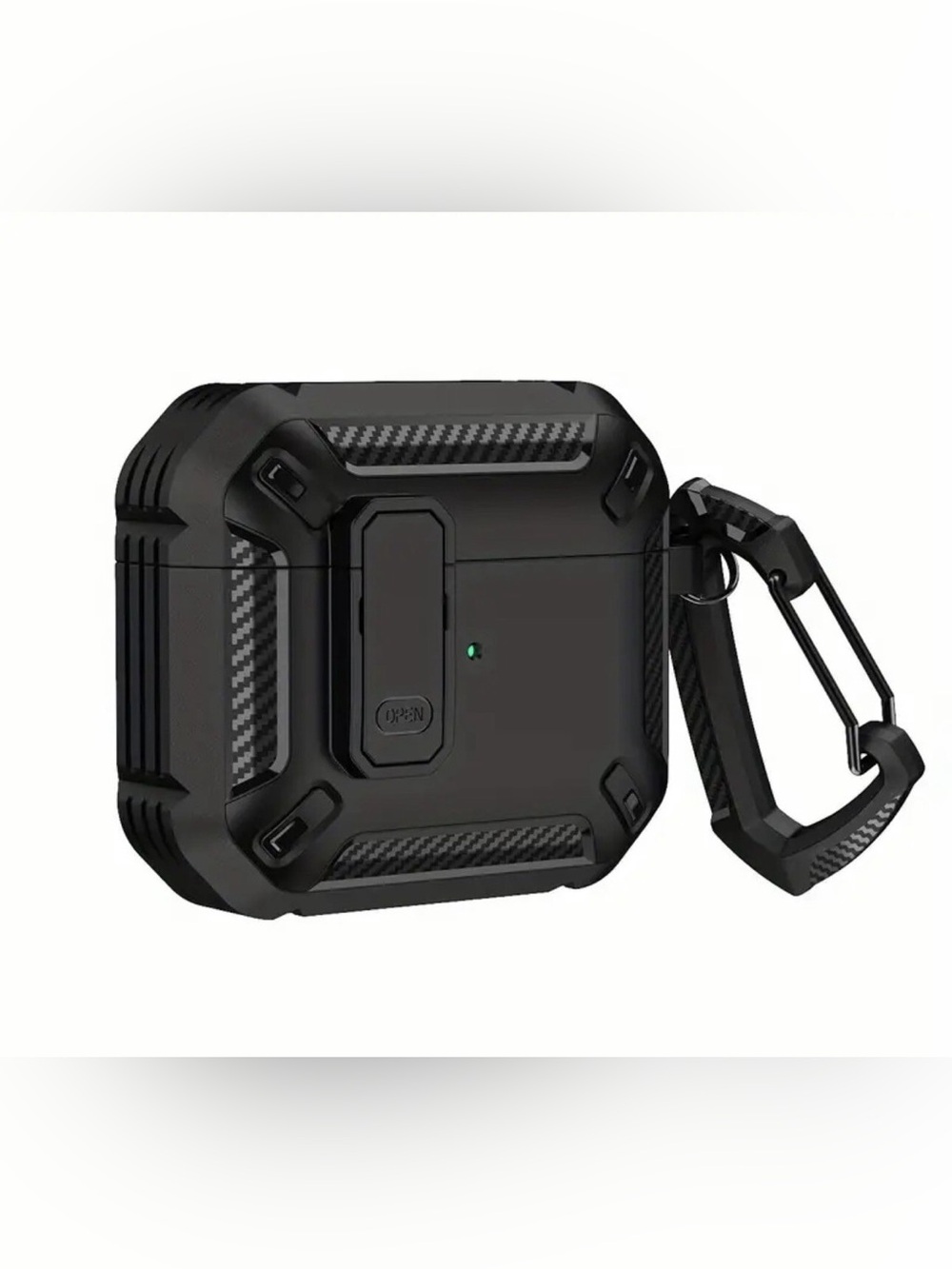 Rugged Black Protective Case for AirPods 4 with Carabiner